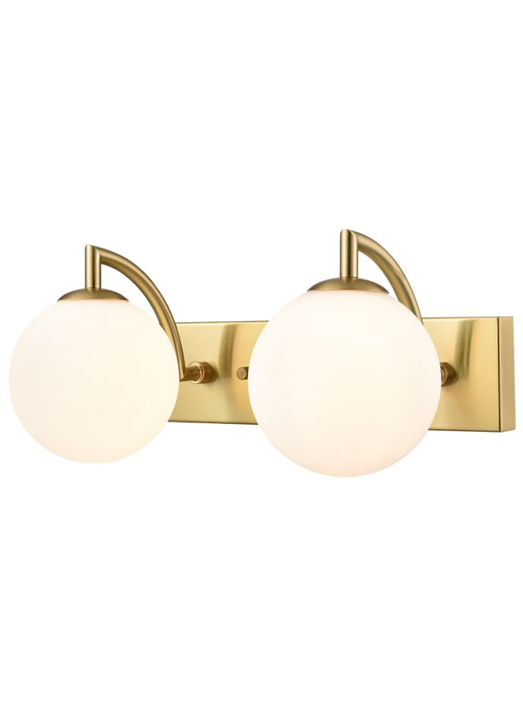 Globe 2lt Wall Light aged brass with matt opal glass