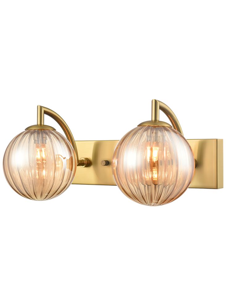 Globe 2lt Wall Light aged brass with amber ribbed glass