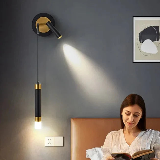 Bold Gold Wall Lamp with Reading Light - LED Warm White Lighting.