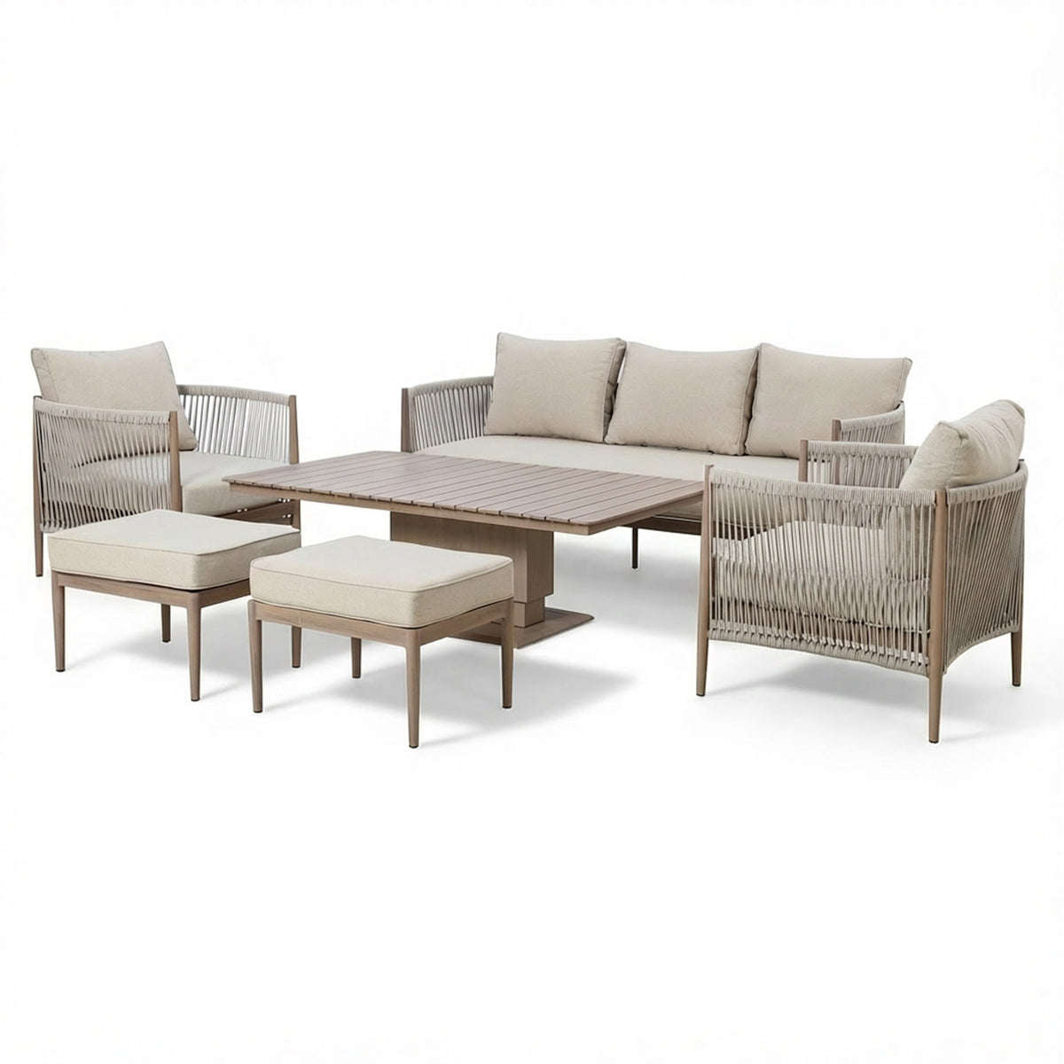Havana 3 Seat Sofa Set With Rising Table - Natural Linen