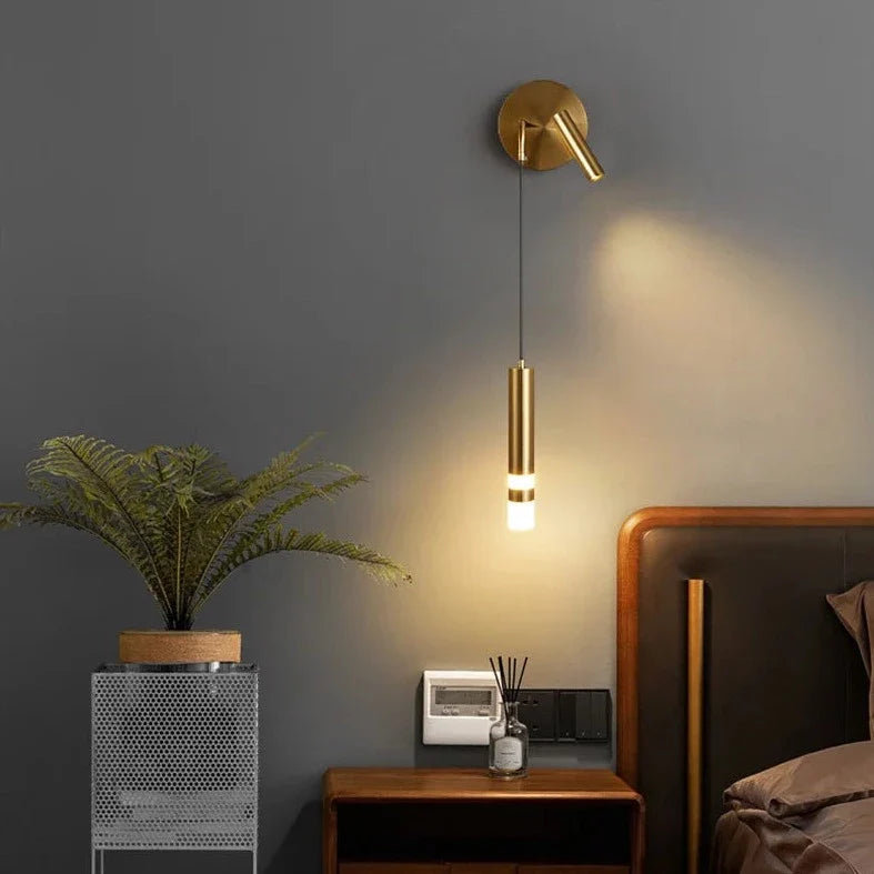 Bold Gold Wall Lamp with Reading Light - LED Warm White Lighting.