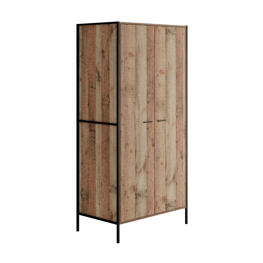 Hoxton Distressed Oak Effect Double Wardrobe