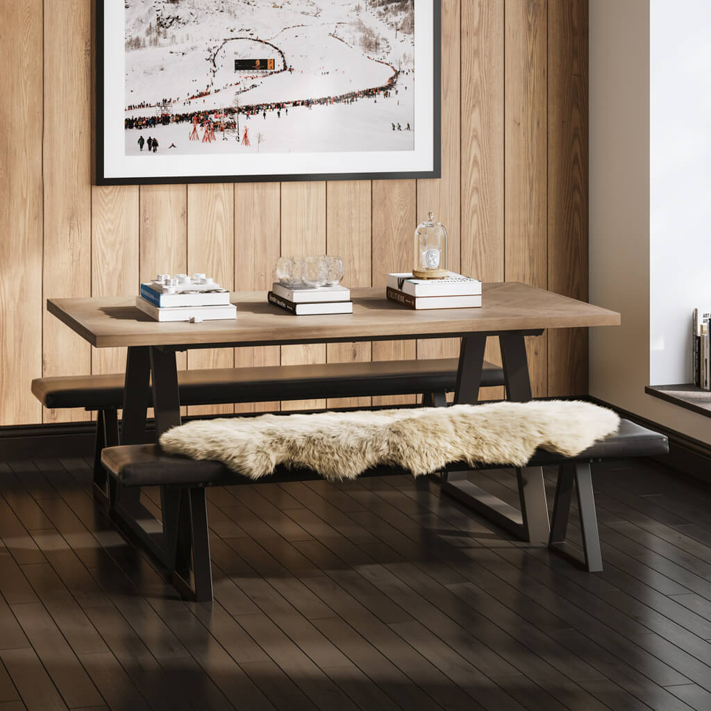 Hyde Natural and Black Dining Table with Hyde Benches