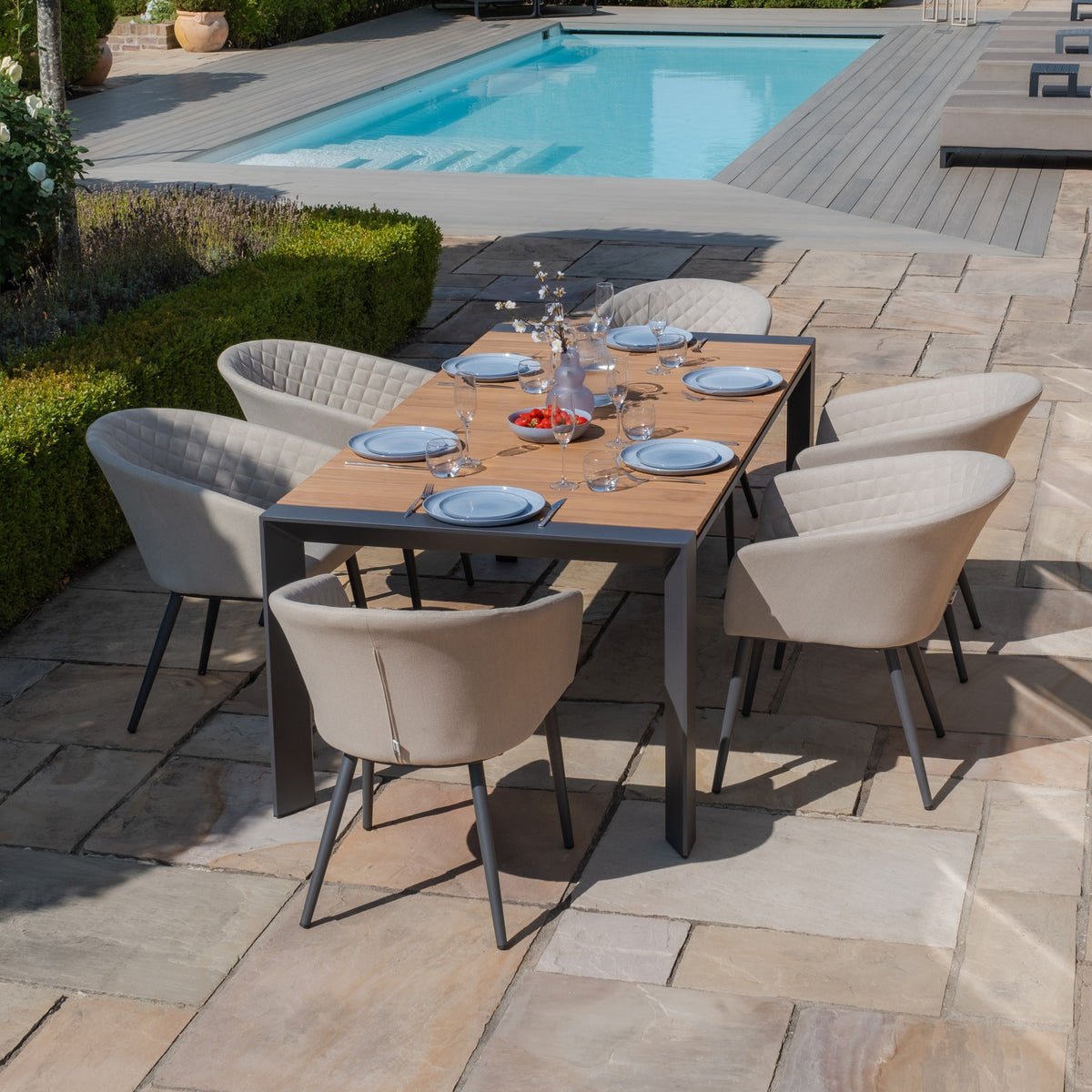 Jakarta Teak Rectangular Extending Dining Table With Ambition Dining Chairs - Oatmeal