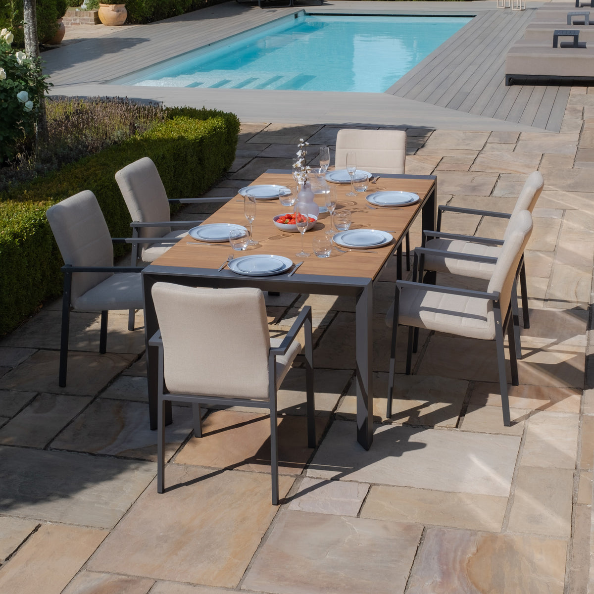 Jakarta Teak Rectangular Extending Dining Table With Ibiza Dining Chairs - Oatmeal
