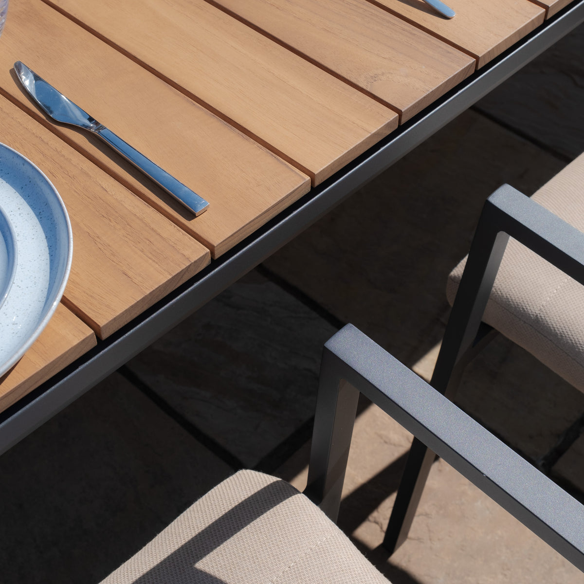 Jakarta Teak Rectangular Extending Dining Table With Ibiza Dining Chairs - Oatmeal