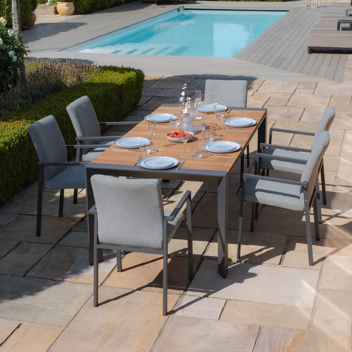 Jakarta Teak Rectangular Extending Dining Table With Ibiza Dining Chairs - Zinc Grey