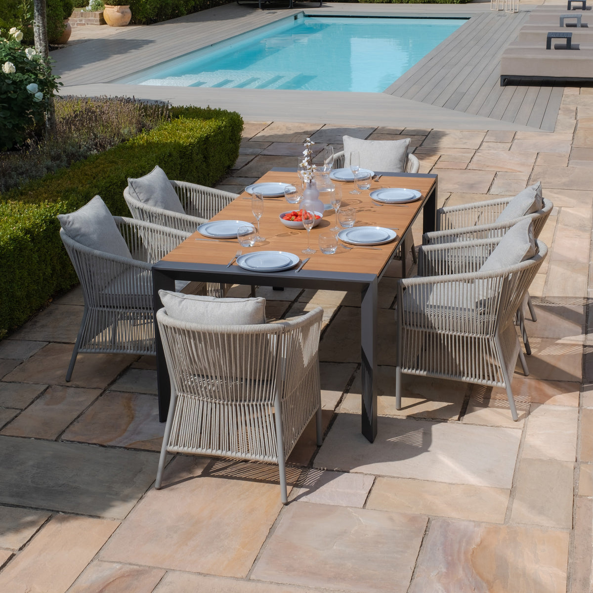Jakarta Teak Rectangular Extending Dining Table With Maldives Dining Chairs - Cool Linen