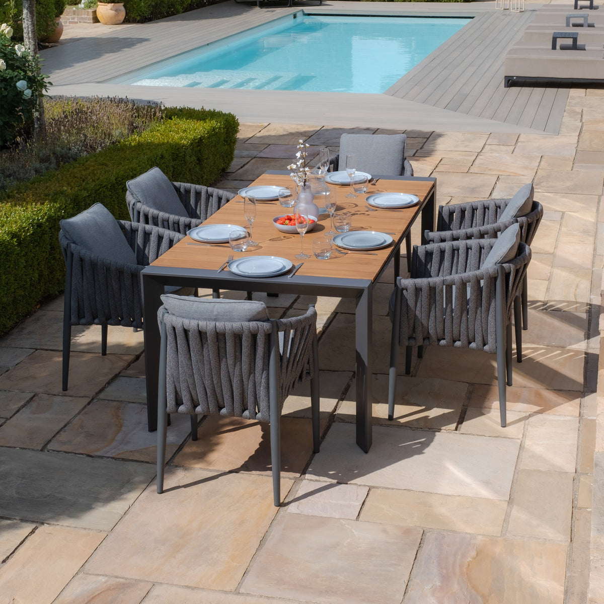 Jakarta Teak Rectangular Extending Dining Table With Milan Dining Chairs - Charcoal