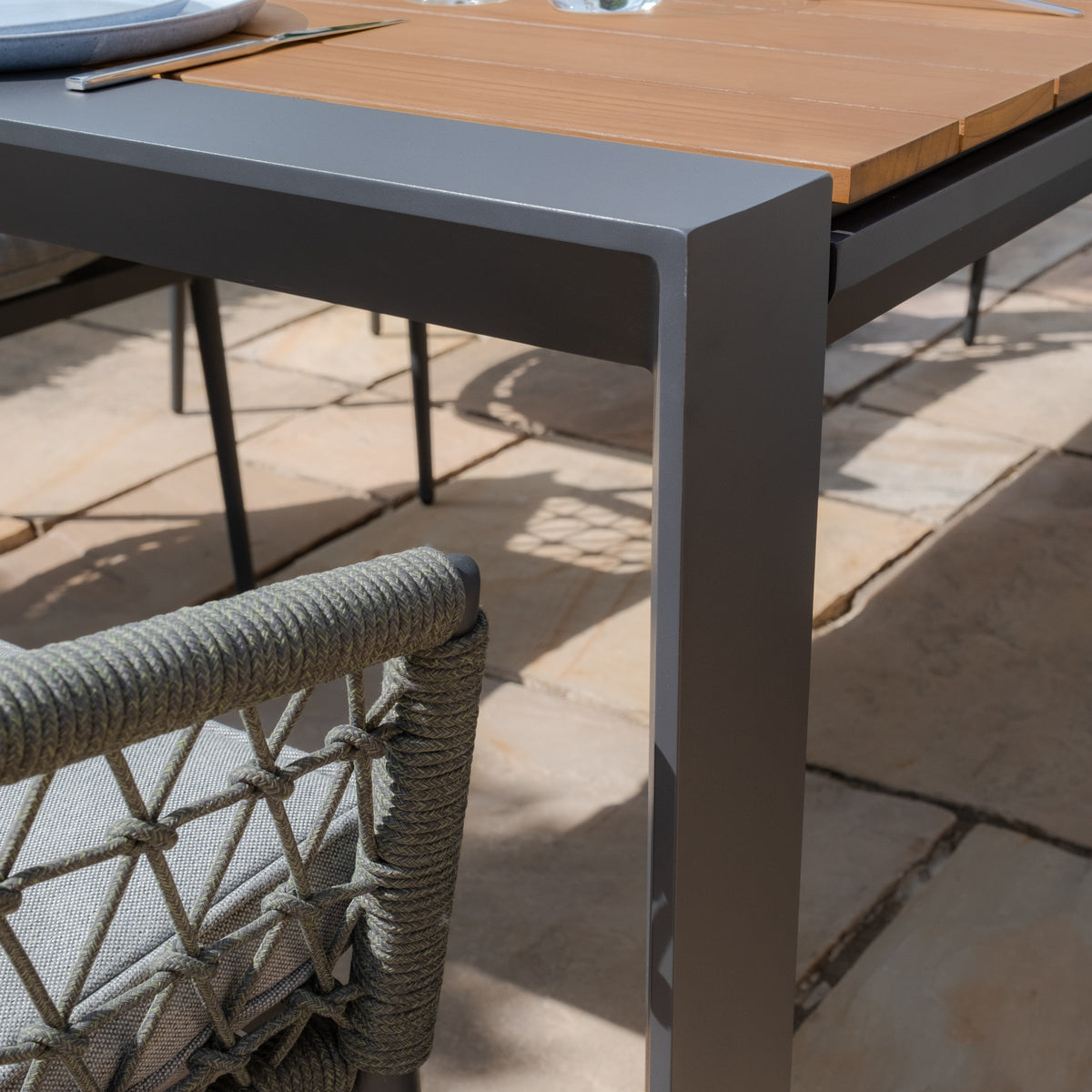 Jakarta Teak Rectangular Extending Dining Table With Monaco Dining Chairs - Ivy Green
