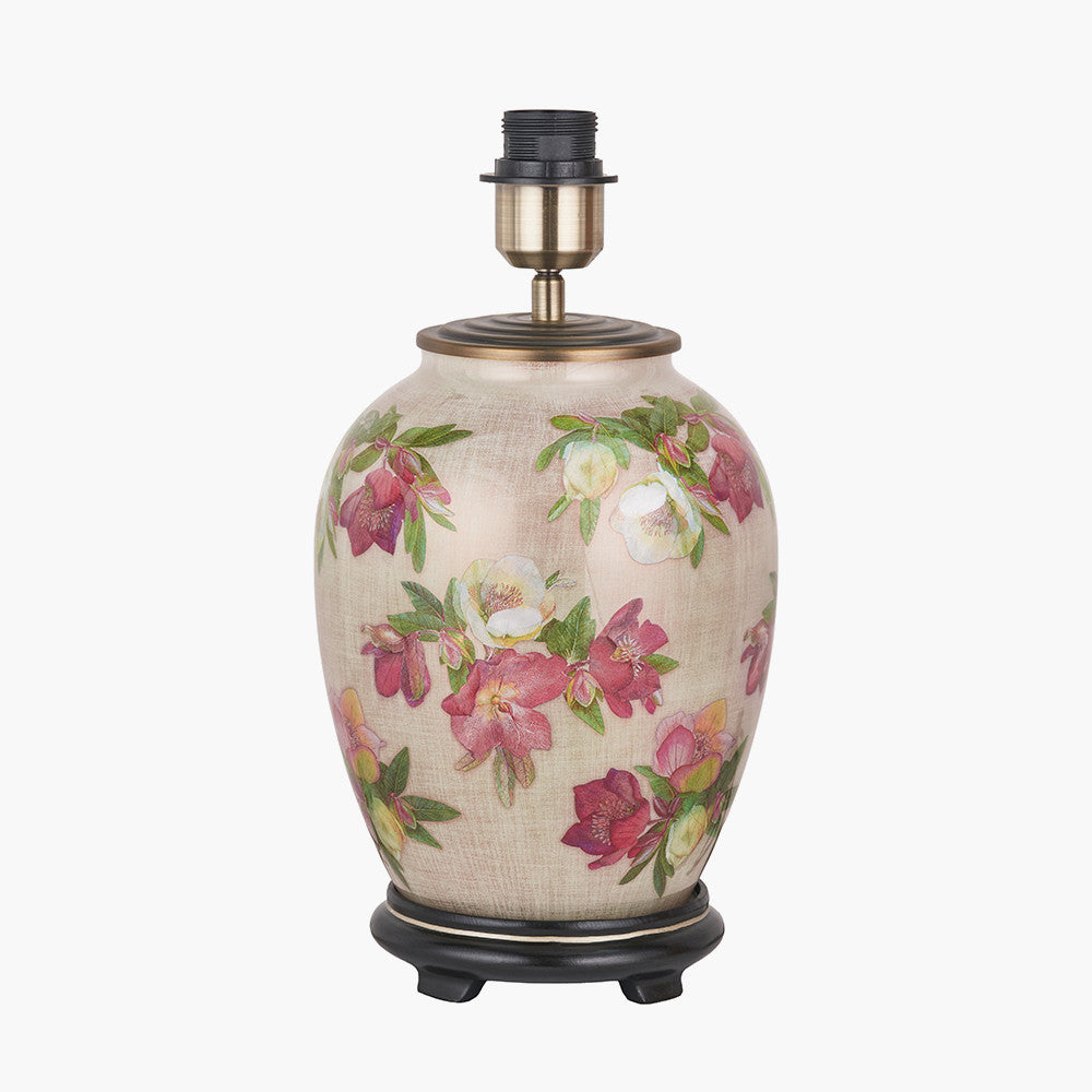 Hellebore Medium Glass Table Lamp Base with Edward 35cm Pistachio Green Linen Cylinder Lampshade