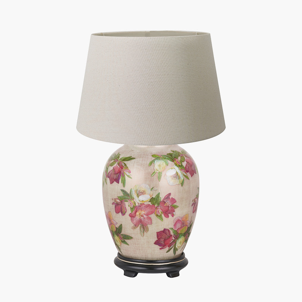 Hellebore Medium Glass Table Lamp Base with Coast 35cm Cream Calico Tapered Lampshade