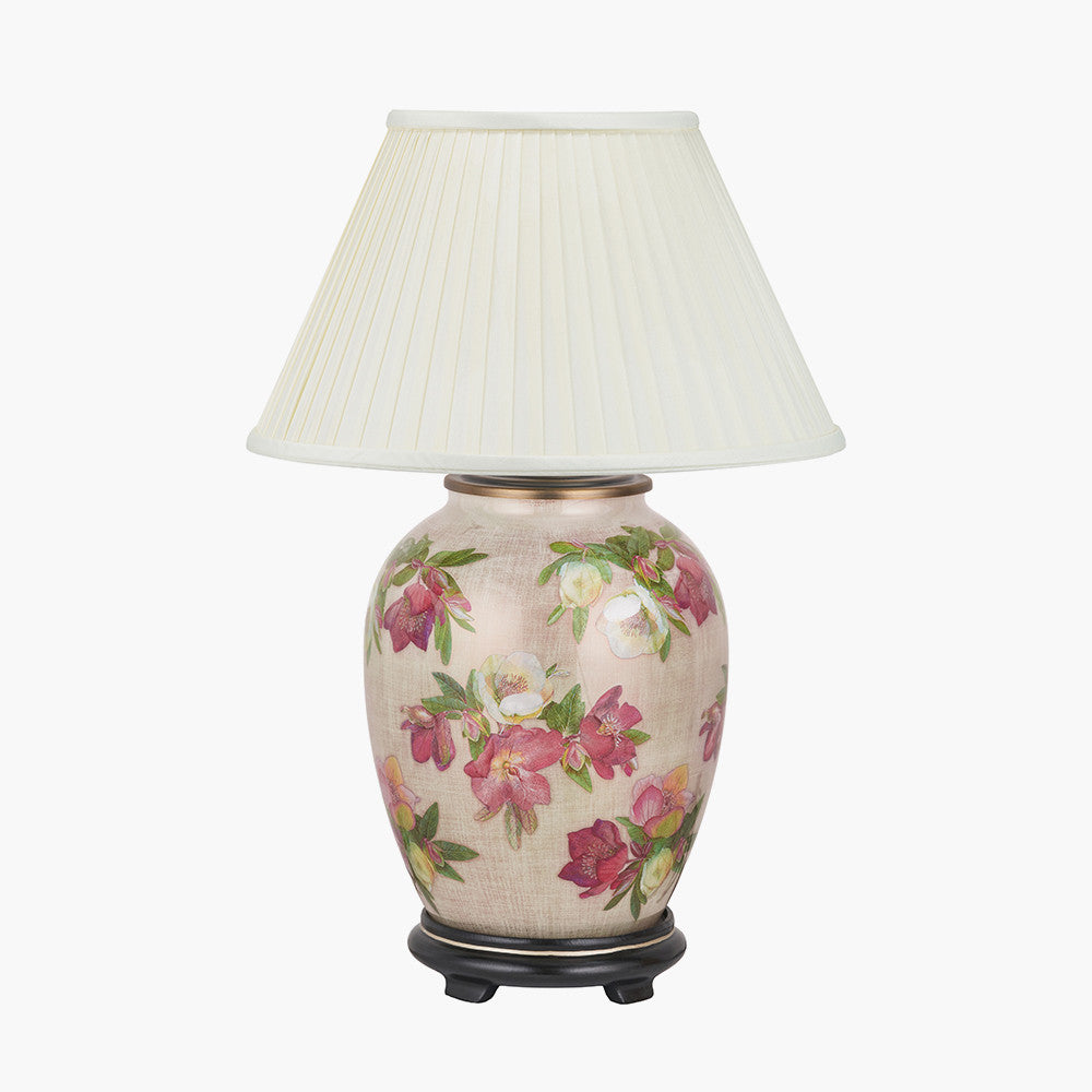 Hellebore Medium Glass Table Lamp Base with Bacall 40cm Almond Silk Knife Pleat Empire Lampshade