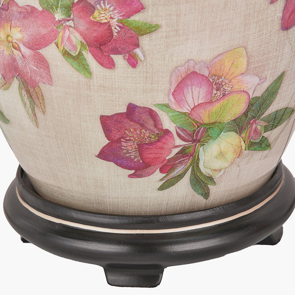 Hellebore Medium Glass Table Lamp Base with Bacall 40cm Almond Silk Knife Pleat Empire Lampshade