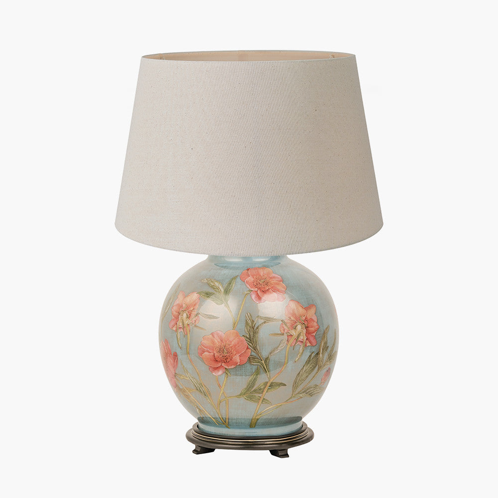 Coral Peony Large Glass Table Lamp Base with Coast 40cm Cream Calico Tapered Lampshade