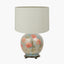 Coral Peony Large Glass Table Lamp Base with Lino 40cm Cream Self Lined Linen Cylinder Lampshade