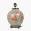 Coral Peony Large Glass Table Lamp Base with Lino 40cm Cream Self Lined Linen Cylinder Lampshade