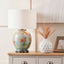 Coral Peony Large Glass Table Lamp Base with Lino 40cm White Self Lined Linen Cylinder Lampshade