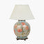 Coral Peony Large Glass Table Lamp Base with Bacall 45cm Almond Silk Knife Pleat Empire Lampshade