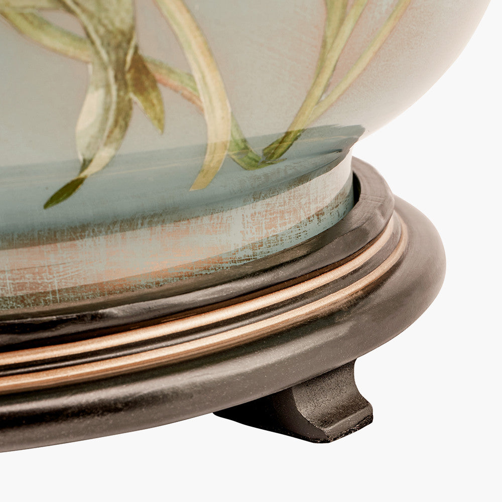 Coral Peony Large Glass Table Lamp Base with Bacall 45cm Almond Silk Knife Pleat Empire Lampshade