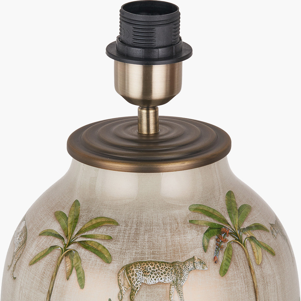 Safari Tall Glass Table Lamp Base with Milos 40cm Natural Linen Tapered Lampshade