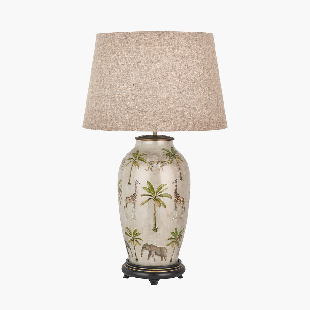 Safari Tall Glass Table Lamp Base with Milos 40cm Natural Linen Tapered Lampshade
