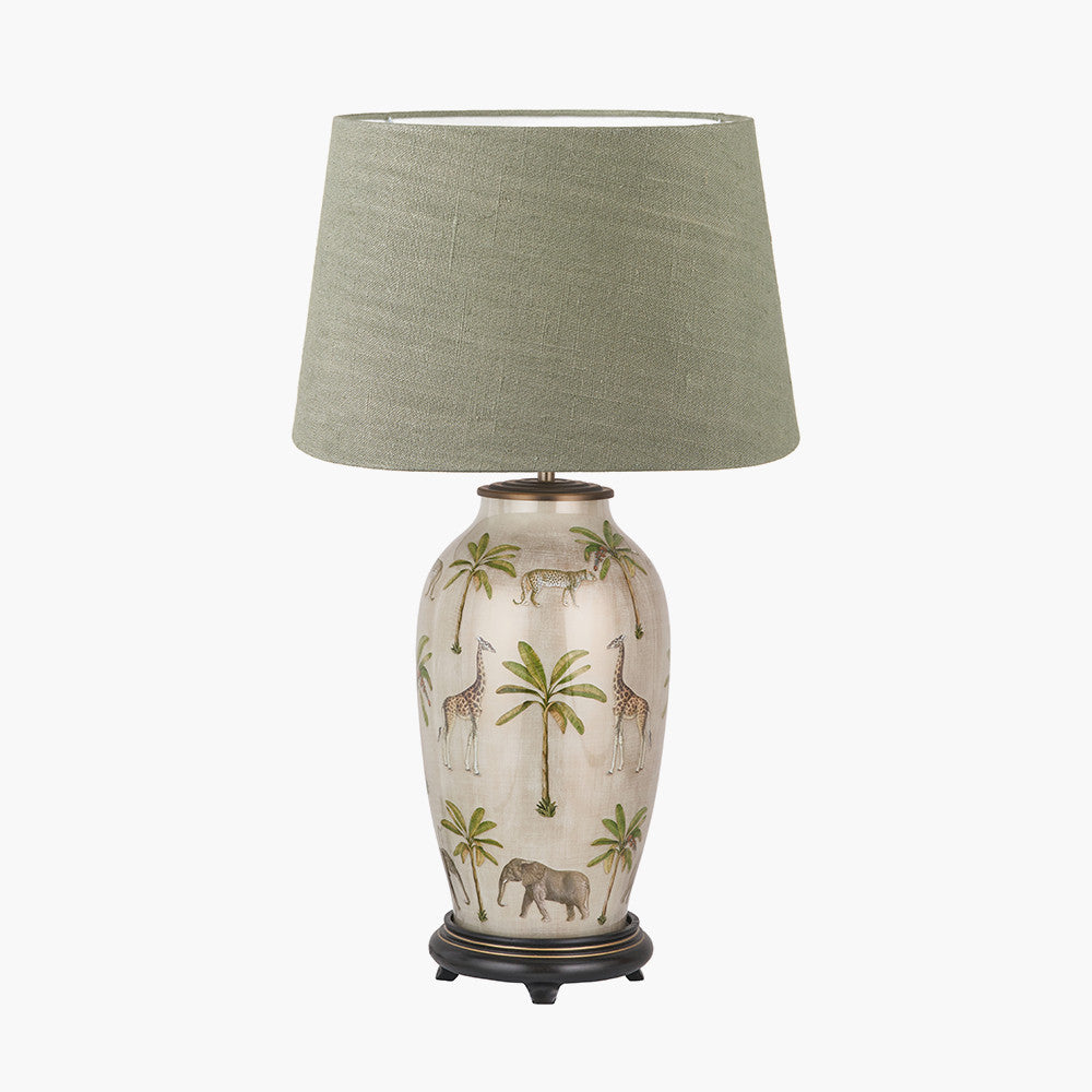 Safari Tall Glass Table Lamp Base with Milos 40cm Pistachio Green Linen Tapered Lampshade
