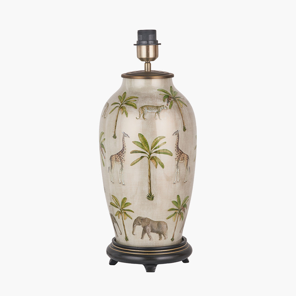 Safari Tall Glass Table Lamp Base with Edward 40cm Natural Linen Cylinder Lampshade