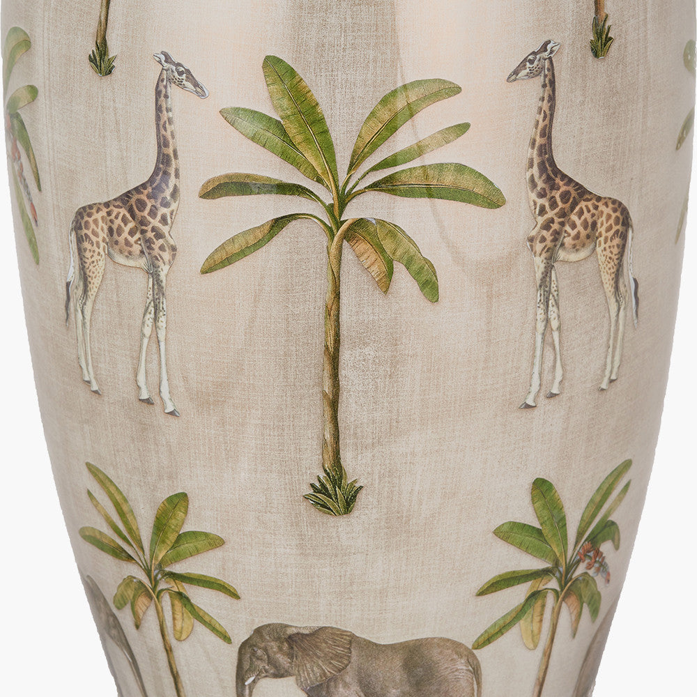 Safari Tall Glass Table Lamp Base with Edward 40cm Pistachio Green Linen Cylinder Lampshade
