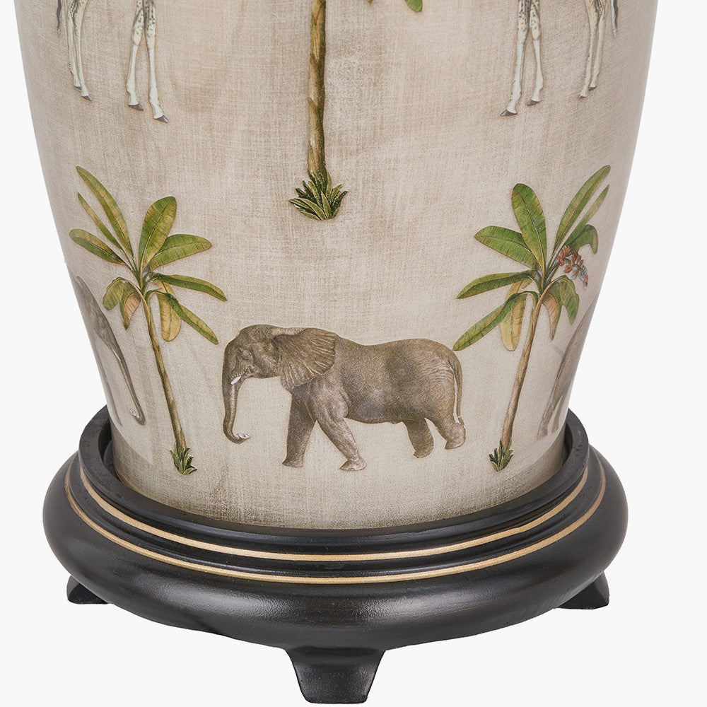 Safari Tall Glass Table Lamp Base with Edward 40cm Pistachio Green Linen Cylinder Lampshade
