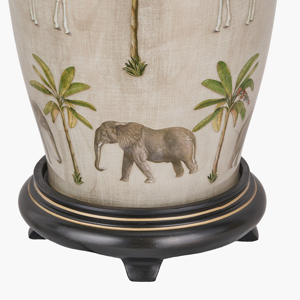 Safari Tall Glass Table Lamp Base with Bacall 45cm Almond Silk Knife Pleat Empire Lampshade
