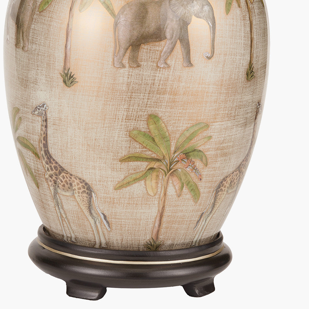 Safari Medium Glass Table Lamp Base with Milos 35cm Natural Linen Tapered Lampshade