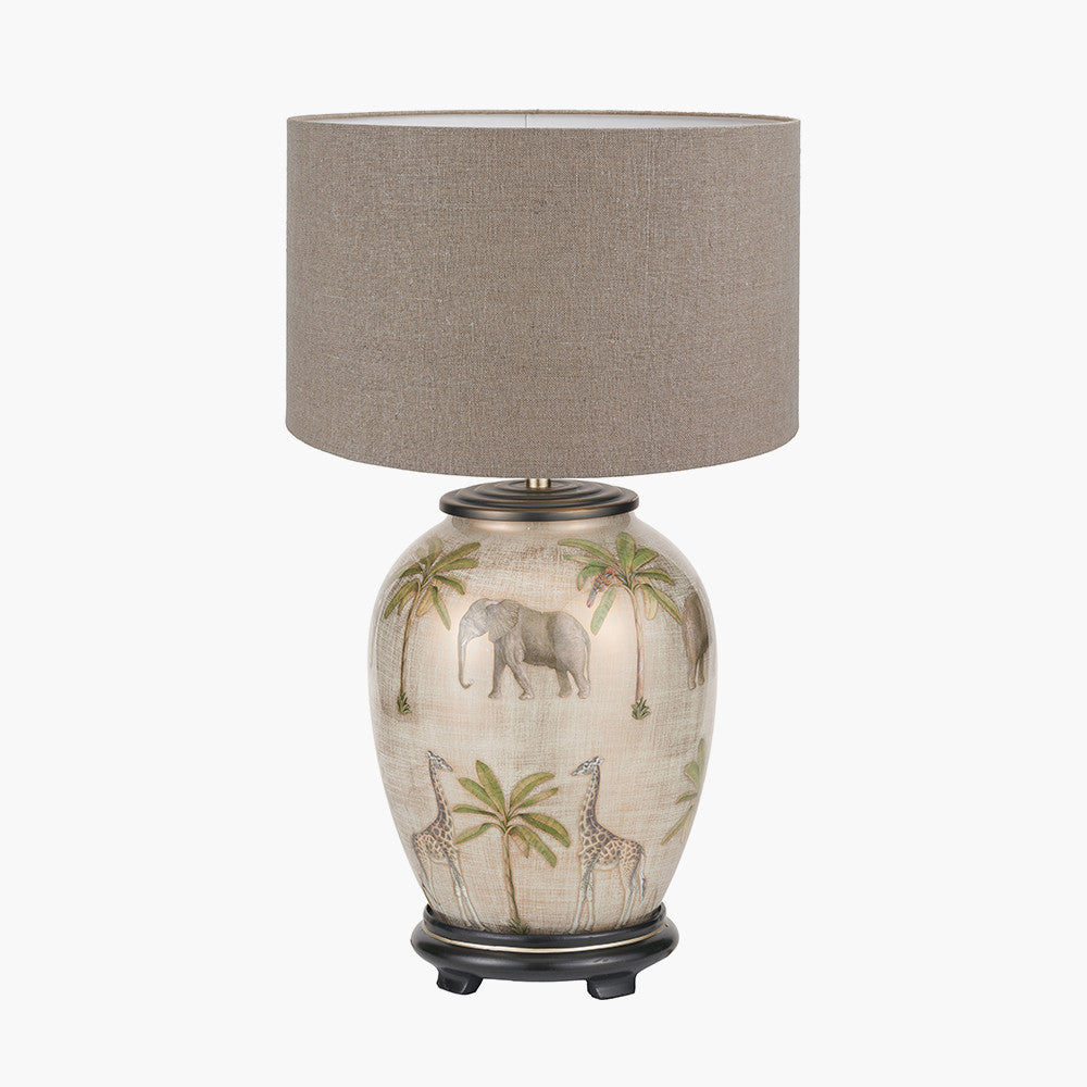 Safari Medium Glass Table Lamp Base with Edward 35cm Natural Linen Cylinder Lampshade