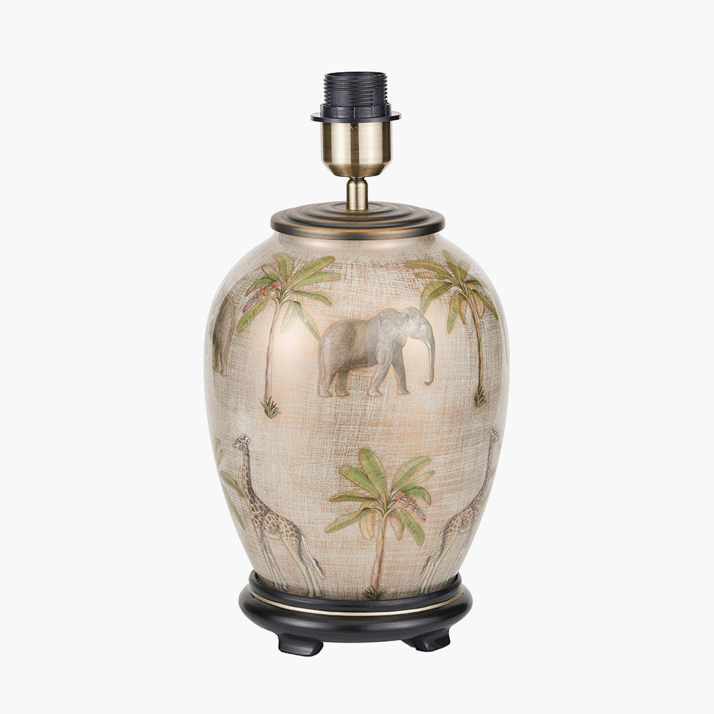 Safari Medium Glass Table Lamp Base with Edward 35cm Natural Linen Cylinder Lampshade