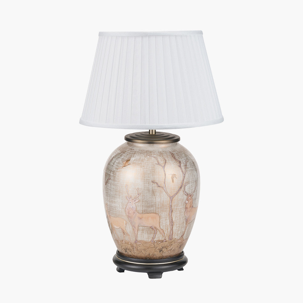 Deer Medium Glass Table Lamp Base with Lyndon 35cm Ivory Silk Mix Knife Pleat Tapered Lampshade