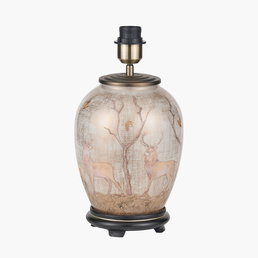 Deer Medium Glass Table Lamp Base with Milos 35cm Natural Linen Tapered Lampshade