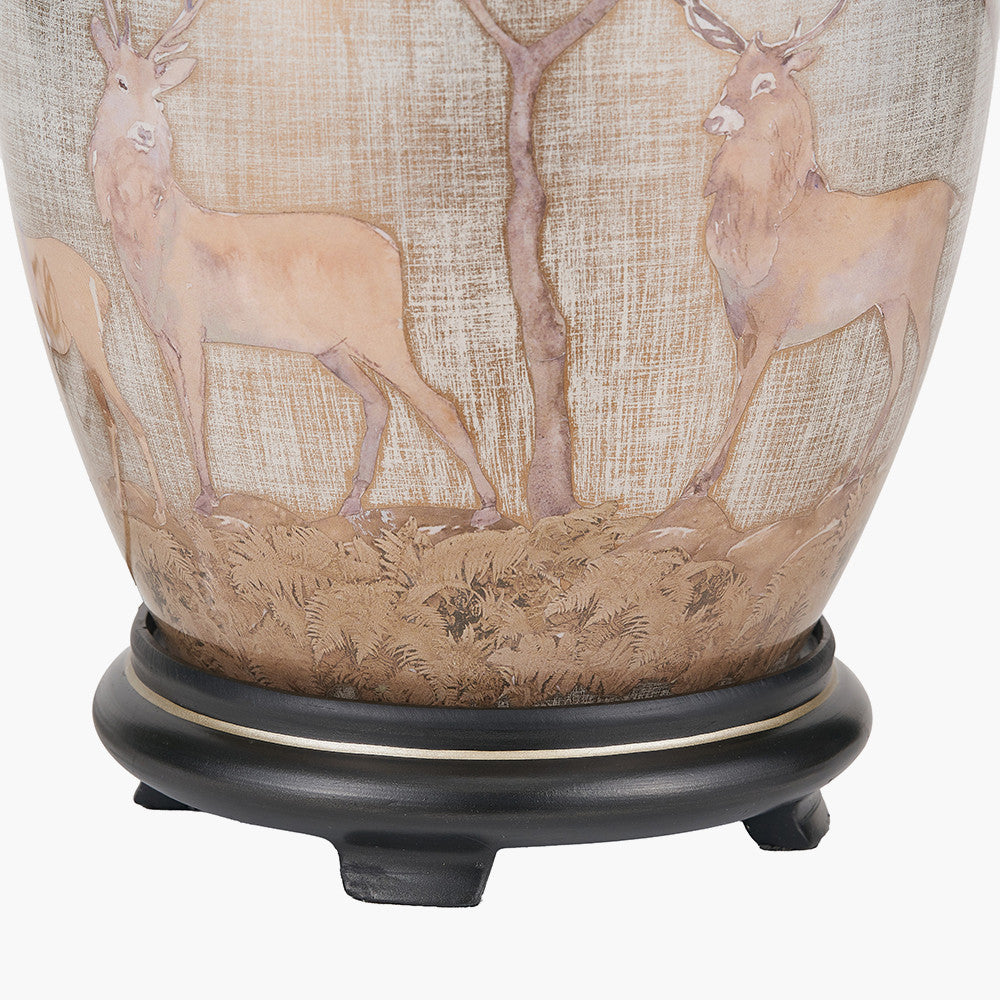 Deer Medium Glass Table Lamp Base with Milos 35cm Natural Linen Tapered Lampshade
