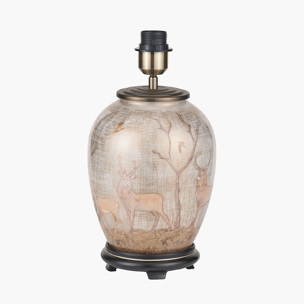 Deer Medium Glass Table Lamp Base with Edward 30cm Natural Linen Cylinder Shade