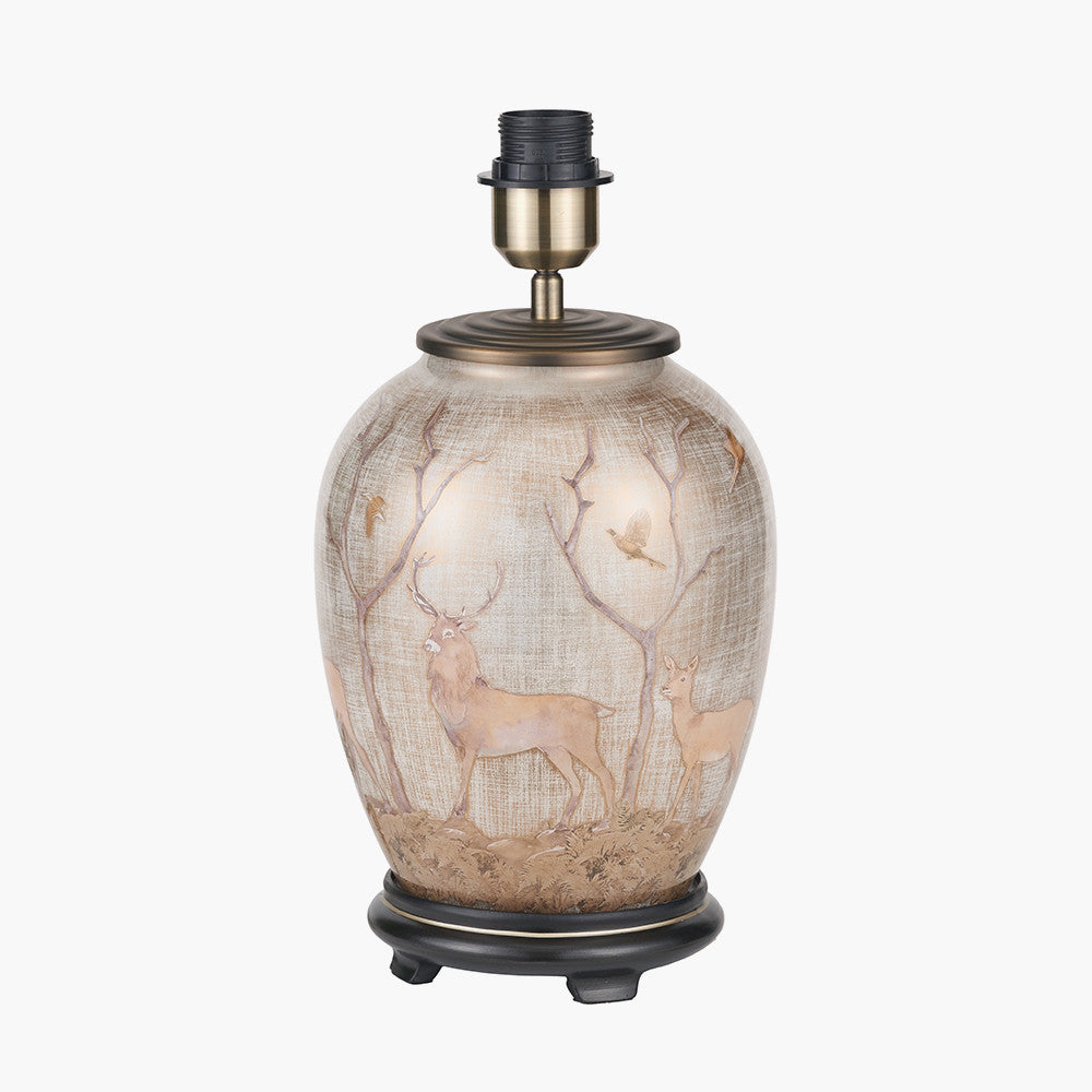Deer Medium Glass Table Lamp Base with Bacall 35cm Almond Silk Knife Pleat Empire Lampshade