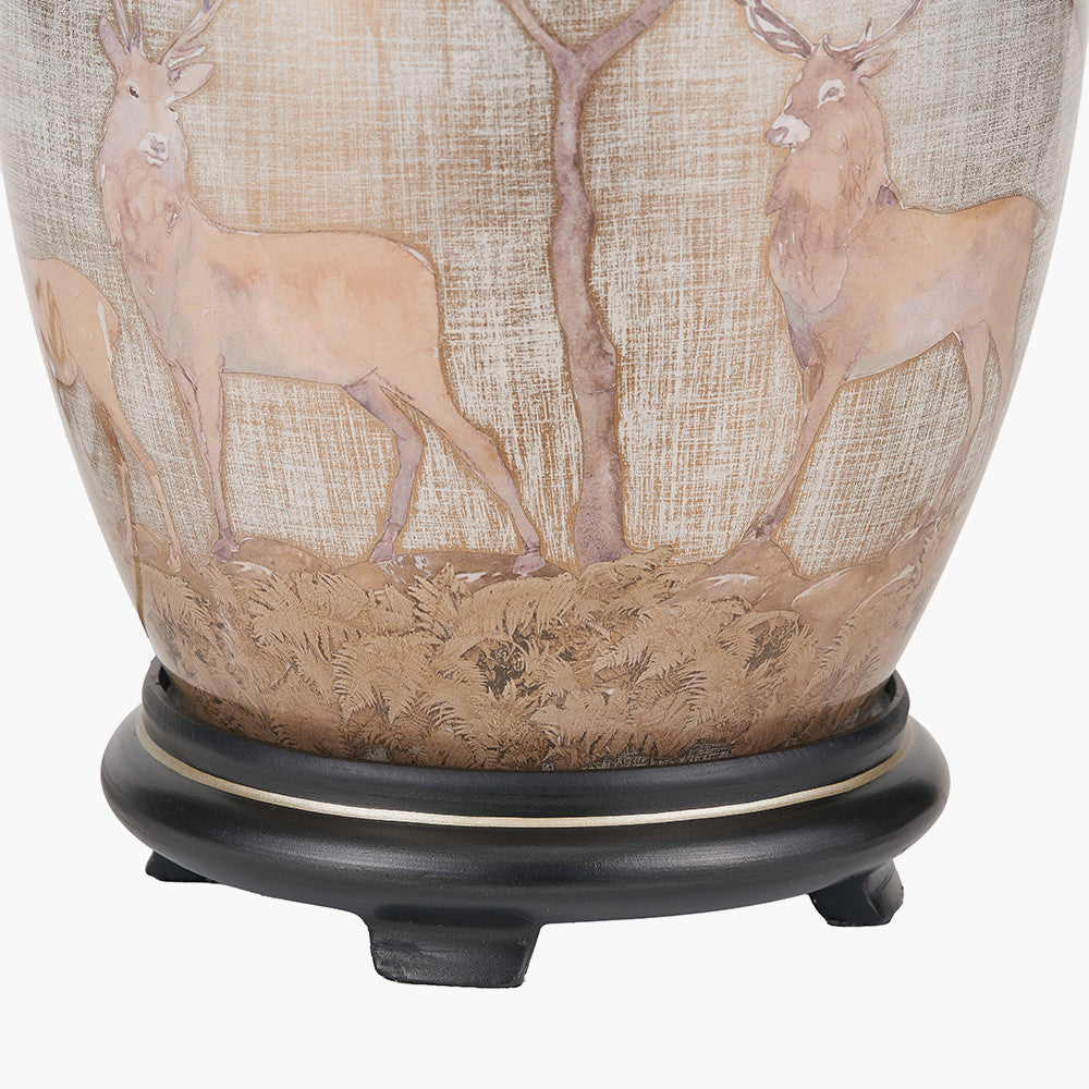 Deer Medium Glass Table Lamp Base with Bacall 35cm Almond Silk Knife Pleat Empire Lampshade
