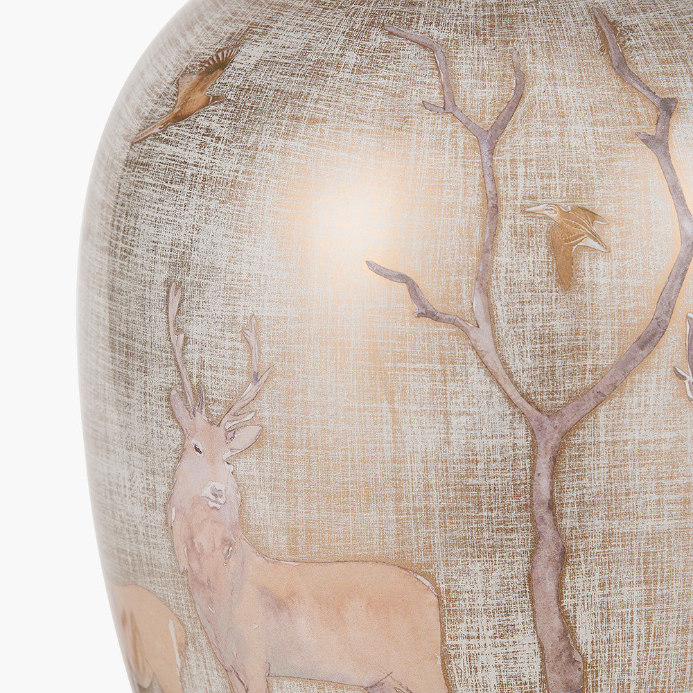 Deer Medium Glass Table Lamp Base with Bacall 35cm Almond Silk Knife Pleat Empire Lampshade