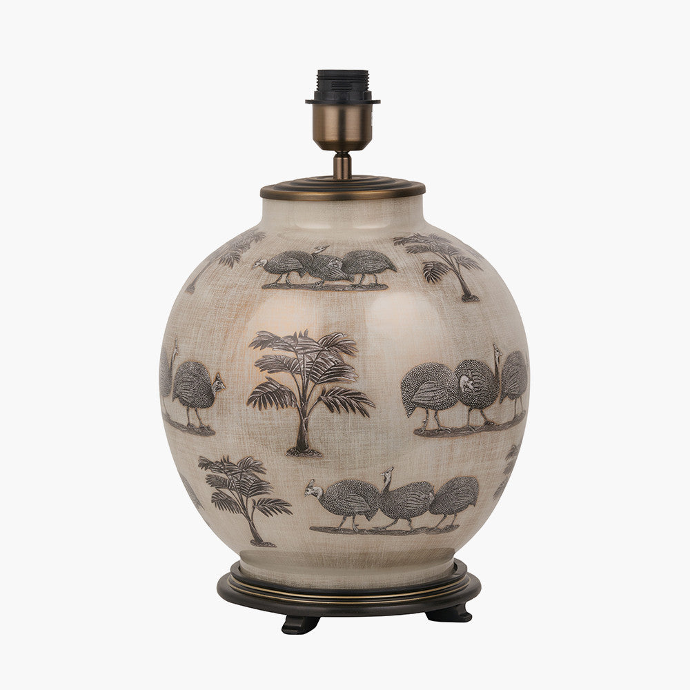 Guinea Fowl Large Glass Table Lamp Base with Harry 40cm Black Cotton Mix Cylinder Lampshade