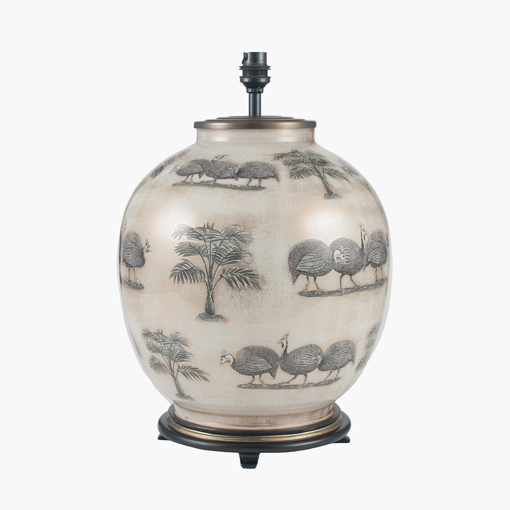Guinea Fowl Large Glass Table Lamp Base with Henry 40cm Taupe Handloom Cylinder Lampshade