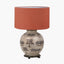 Guinea Fowl Large Glass Table Lamp Base with Henry 40cm Tobacco Handloom Cylinder Lampshade