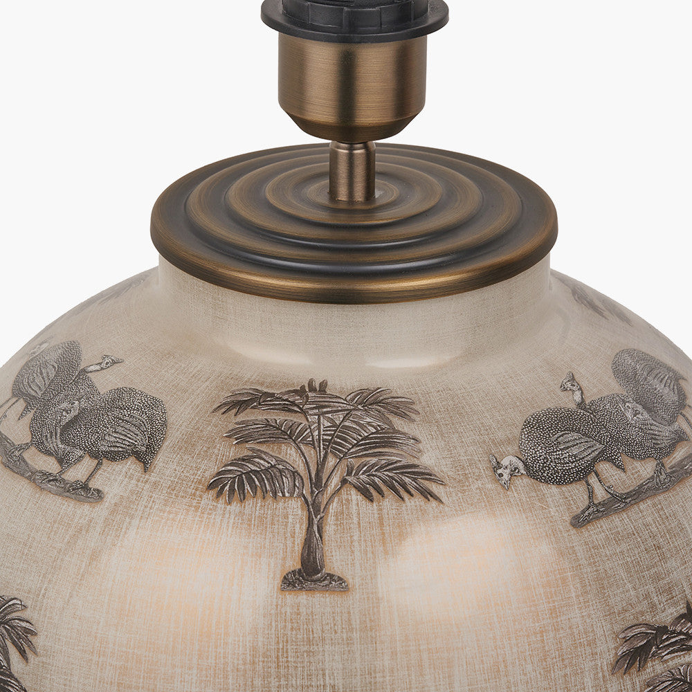 Guinea Fowl Large Glass Table Lamp Base with Henry 40cm Tobacco Handloom Cylinder Lampshade