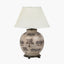 Guinea Fowl Large Glass Table Lamp Base with Bacall 45cm Almond Silk Knife Pleat Empire Lampshade