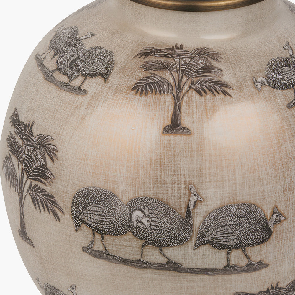 Guinea Fowl Large Glass Table Lamp Base with Bacall 45cm Almond Silk Knife Pleat Empire Lampshade