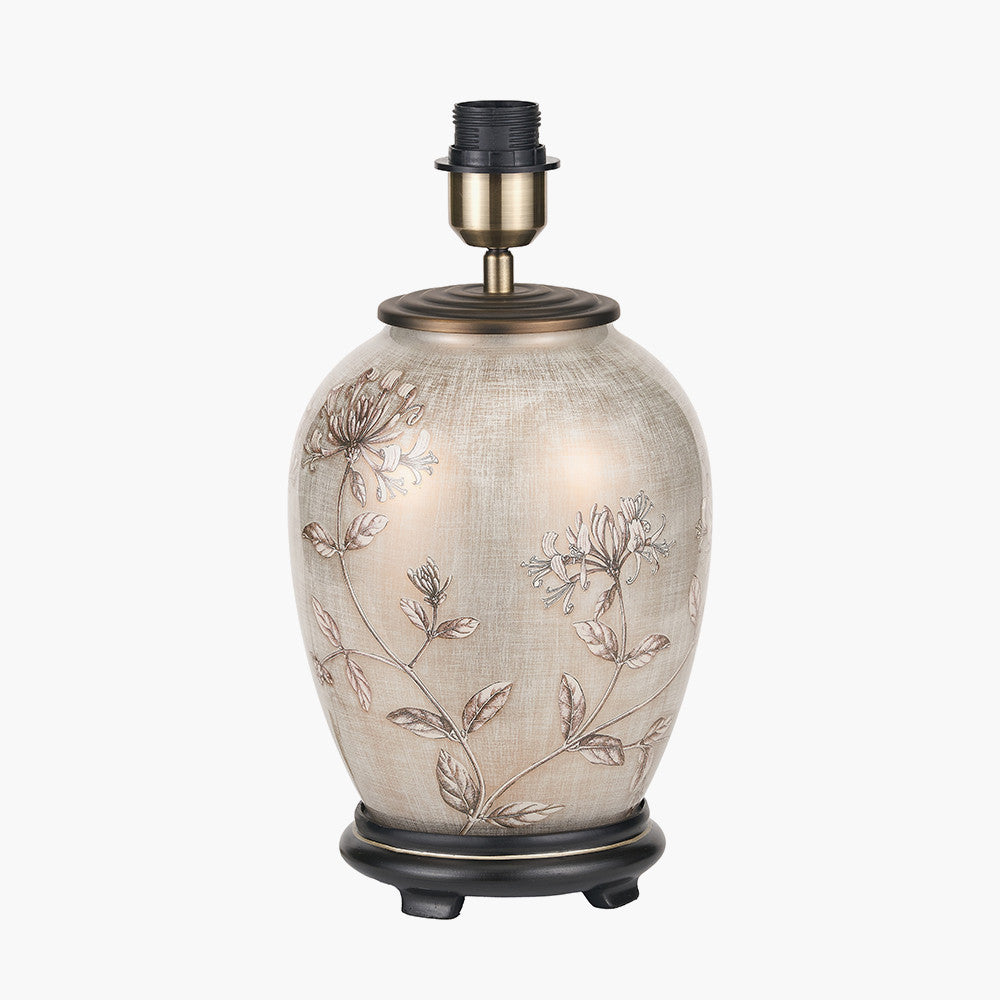 Honeysuckle Medium Glass Table Lamp Base with Lyndon 35cm Taupe Silk Mix Knife Pleat Tapered Lampshade