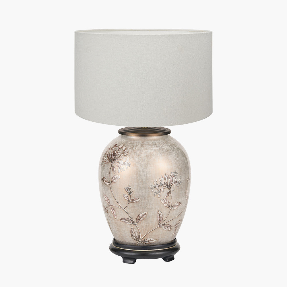 Honeysuckle Medium Glass Table Lamp Base with Henry 35cm White Handloom Cylinder Lampshade