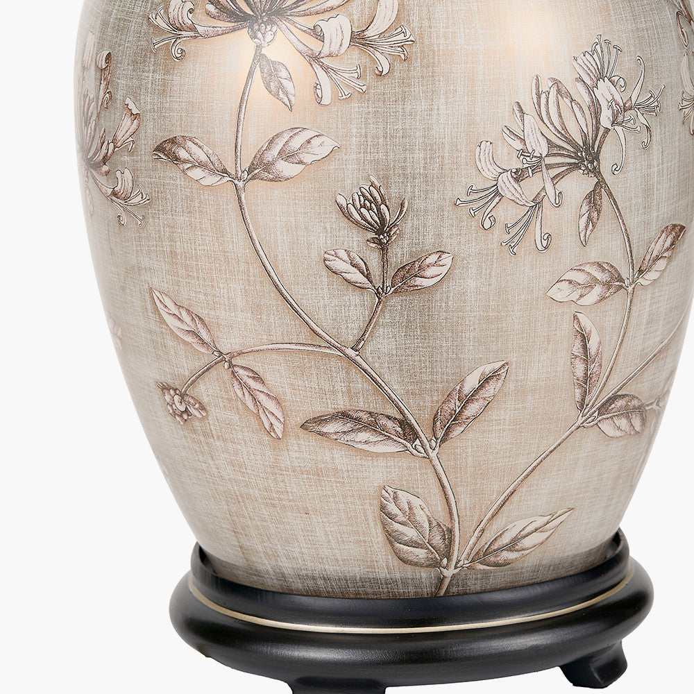 Honeysuckle Medium Glass Table Lamp Base with Milos 35cm Natural Linen Tapered Lampshade